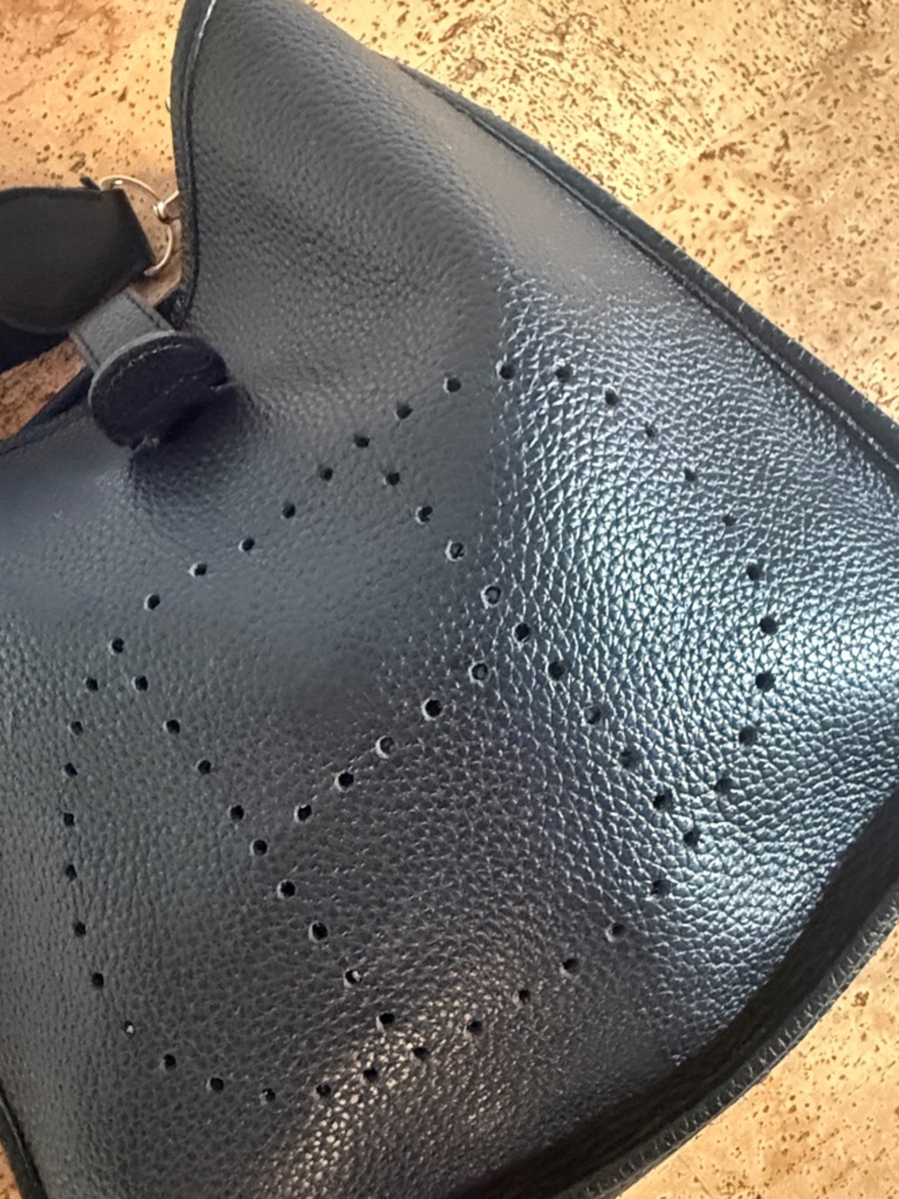 Hermes Black Pebbled Leather Messenger Bag with Perforated Logo - Picture 2 of 2